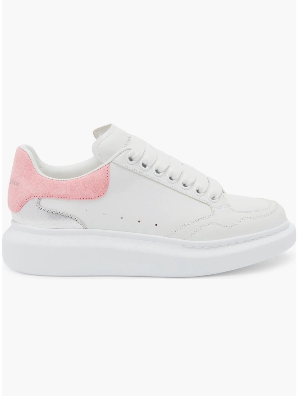 Alexander McQueen White Leather Platform Sneaker with Pink Heel Panel - Picture 4 of 4